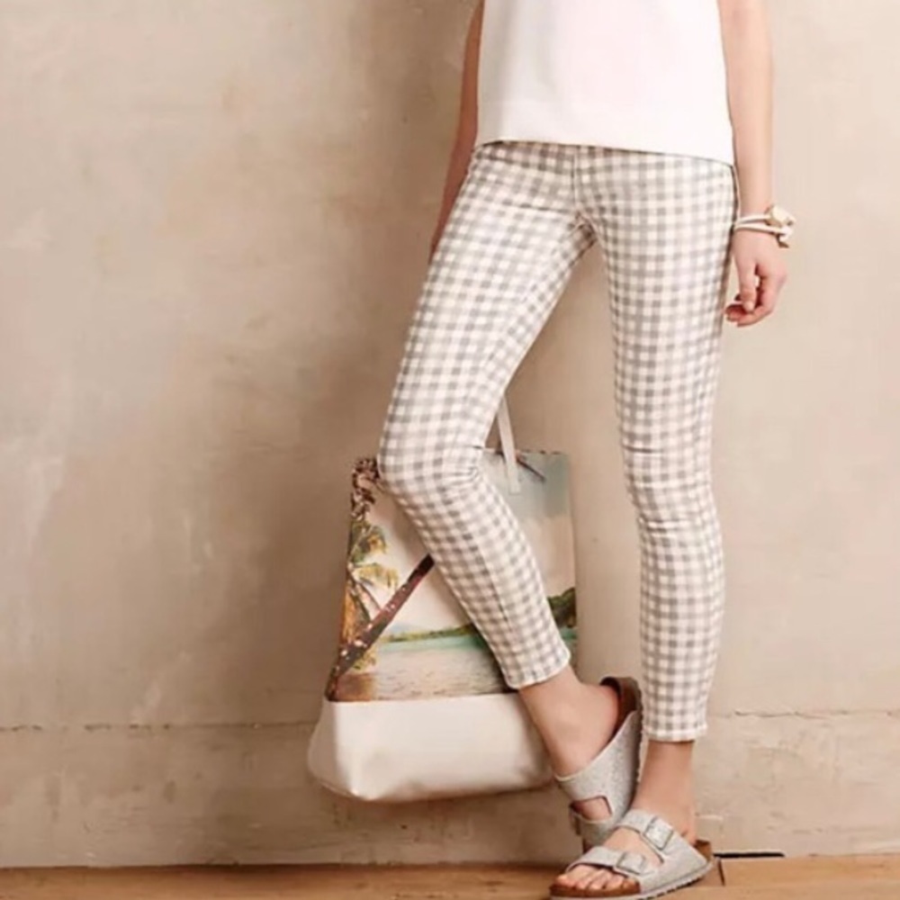 2/$50 PAIGE Gray White Verdugo Ankle Petite Gingham Plaid Pants Size 27